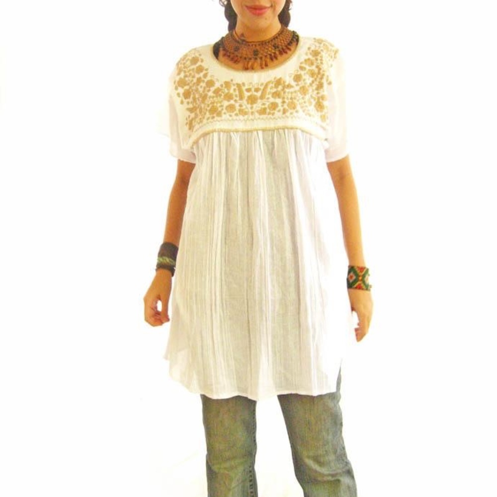 Mexican Blouse Embroidered Old Gold